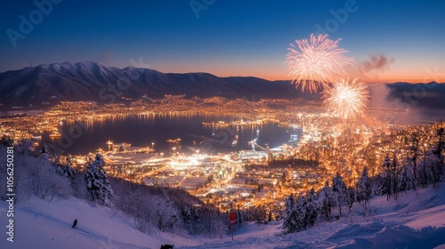 Fireworks display over Kes town, Norway, illuminating night sky.