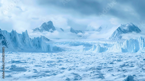 The Ice Age, known as the glacial period, presents a view of the frozen wasteland, a time in geological history when temperatures were much lower than today.