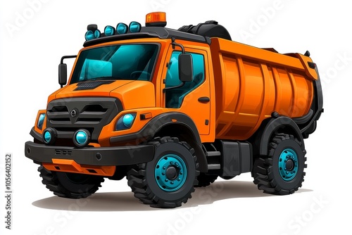 a 2D cartoon illustration of a garbage truck on its route essential and reliable white background