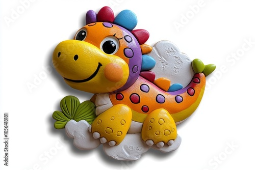 a 2D cartoon illustration of a paper mache animal with colorful paint lively and artistic white background