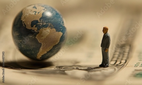 Tiny Figure Gazes at a Miniature Globe, Contemplating the World's Vastness