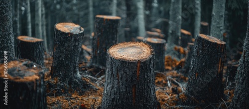 Sawed Off Tree Trunks Due To Bark Beetle Infestation