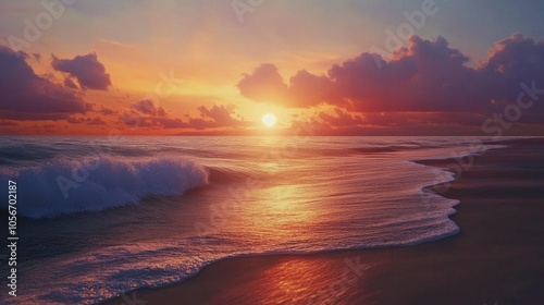 Dusk at the beach A breathtaking ocean sunset Captivating animated beach landscape