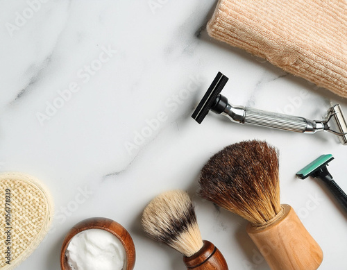 Modern Grooming Essentials on Luxurious Marble Backdrop