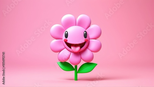 Whimsical smiling flower with pink petals on vibrant background