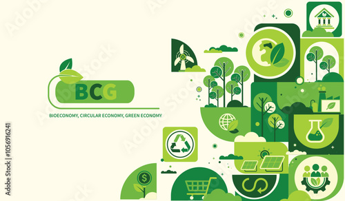 BCG concept for sustainable economy development. Bio economy, circle economy, green economy with icons for web banner. Environment eco friendly. Vector illustrator.