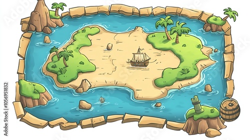 A cartoon illustration of a treasure map.