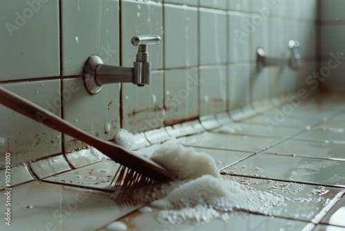 A well-used sink with soap suds and grime reflects daily life's raw, authentic side, revealing the charm in routine and imperfection.