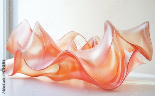 Abstract background with smooth cantaloupe and batiste waves on a light white surface, elegant 3D rendering