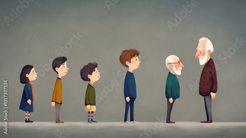 Aging progression from boyhood to old age, showing life's journey.