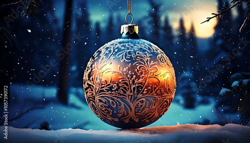 christmas ornament shone bright dark winter scene