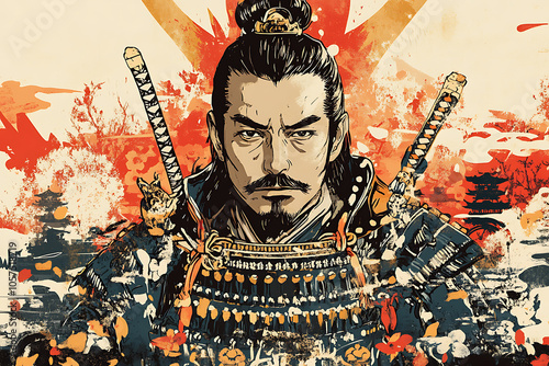 The illustration depicts Oda Nobunaga, the legendary 16th-century Japanese warlord and samurai, known for his ambition to unify Japan during the Sengoku period