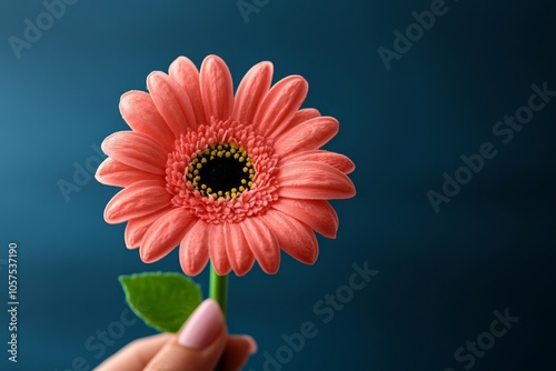 Playful wink from someone holding a flower, capturing the charm and lightheartedness of a flirtatious gesture, symbolizing humor and affection