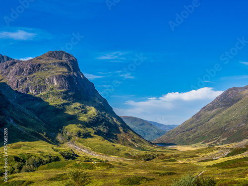 Glen Coe Scotland with September blue sky