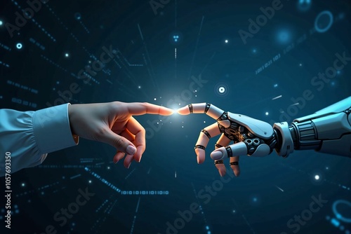 Futuristic Human and Robot Hand Connection - Exploring the Boundaries of Artificial Intelligence and Humanity