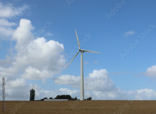 self-sustaining farm with green energy from a large wind turbine providing total energy