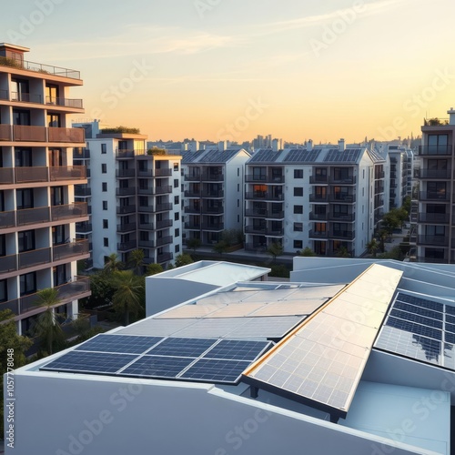 Landscape view of contemporary apartment buildings with solar panels in modern port marianne neighbourhood montpellier france Condominium 