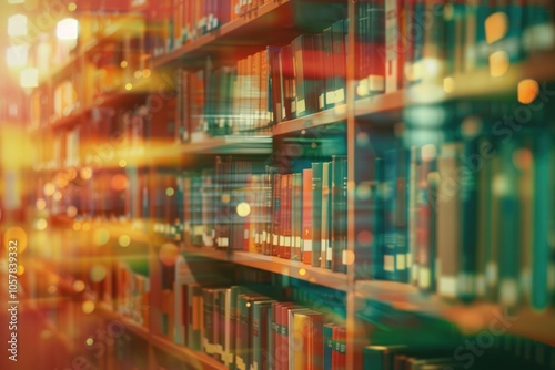 Blurry bookshelf background with books texture for educational concept.