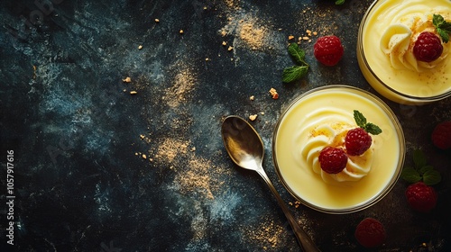 Zabaglione. The most popular Italian dishes. Light, frothy dessert served in cups, often with a golden color. Composition: Egg yolks, sugar, sweet wine (like Marsala), whisked until frothy.