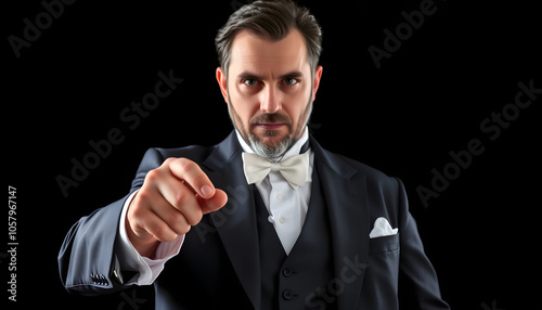 The greatest illusionist ever holding magic wand isolated with white highlights, png