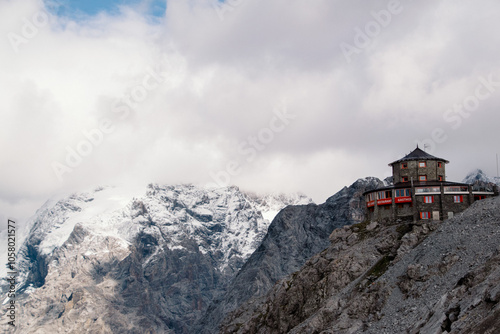 mountain hut with glacier views