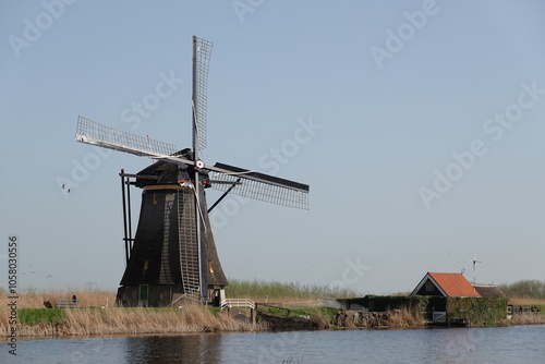 dutch windmill in the country, kinderdijk