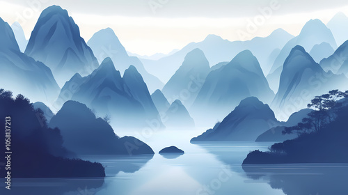 mountains in the fog