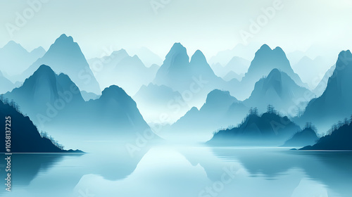 mountain landscape with fog