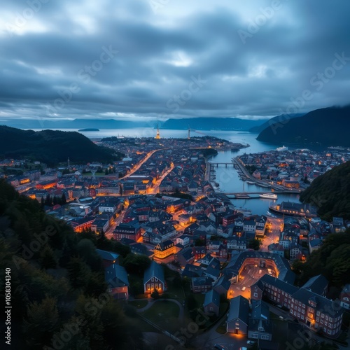 Beautiful city panorama in cloudy dawn schio vicenza italy aerial city Ultra realistic Photorealistic aerial photography drone photography 