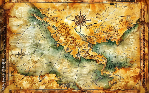 Old vintage fantasy map of the Black Sea, high detail, digital art style, dungeons and dragons, map with an old paper texture background, Generative AI