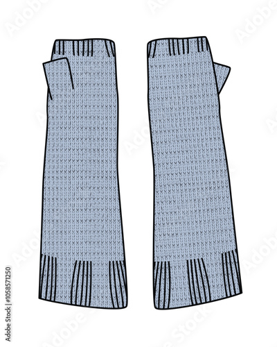 Ribbed knit arm warmers vector design technical flat drawing.