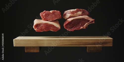 Slices of pork and beef are precariously balanced on the edge, symbolizing an overabundance of animal protein in our diets.