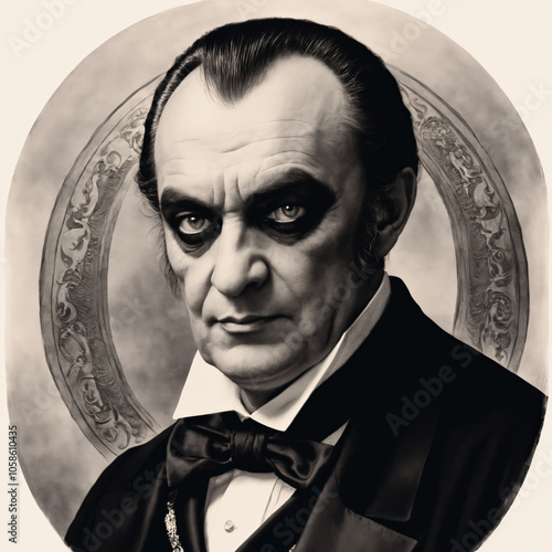 Vintage classic portrait of vampire count Drakula. 