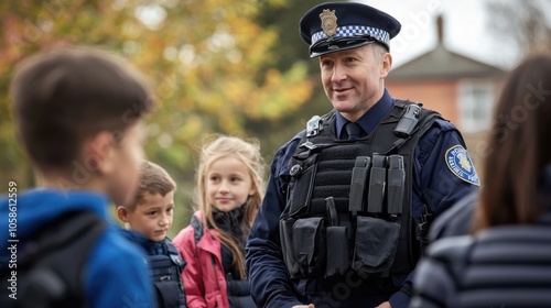 Police giving a safety talk to a group of school children