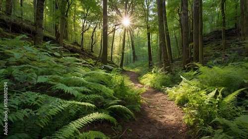 Dense green forest with winding dirt paths, leading quietly into nature's depths.