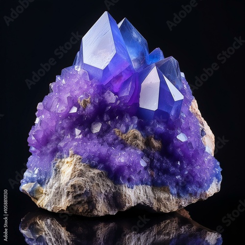 purple blue mineral creedite on a black background calcium aluminum sulfate fluorohydroxide