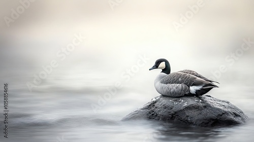 Brent Goose resting peacefully by the sea, capturing the serene beauty of wildlife. This image of the Brent Goose emphasizes its natural habitat and tranquility, with ample copy space.