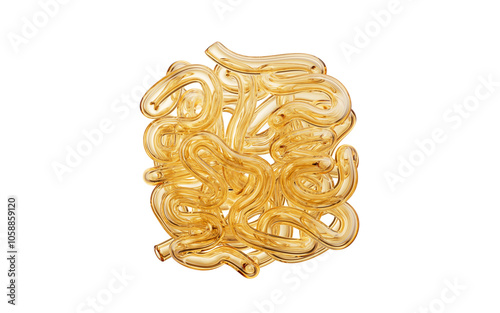 Transparent golden small intestine, 3d rendering.