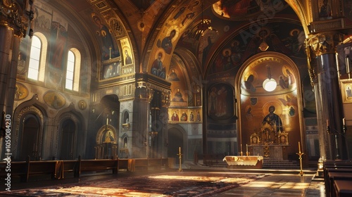 Ornate byzantine orthodox church side view showcasing golden accents and spiritual ambiance