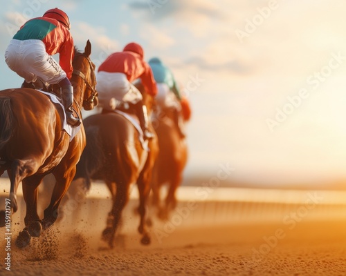 Jockeys Racing Horses in Afternoon Light