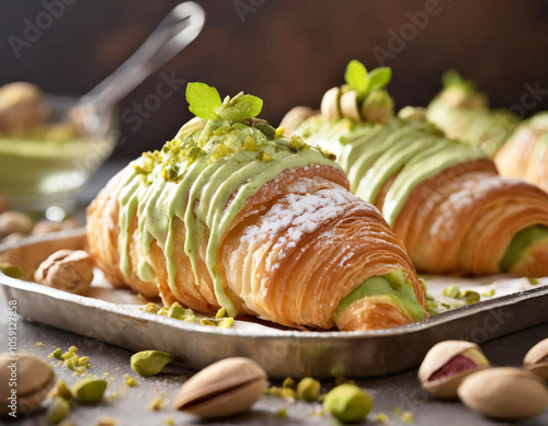 Croissant pistacjowy z pistacjami