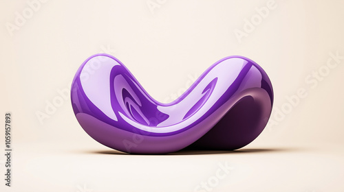 Abstract purple 3D sculpture with smooth, glossy surface and organic curvilinear shape on a light background.