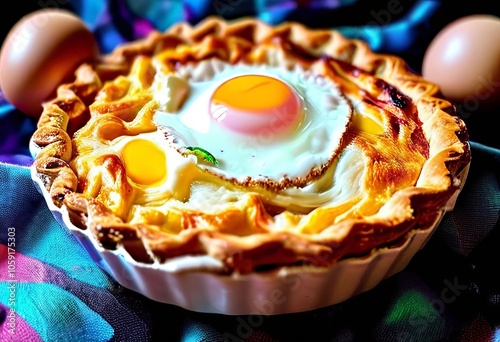 pie and eggs a breakfast pie with a tongue out surrounded by hol