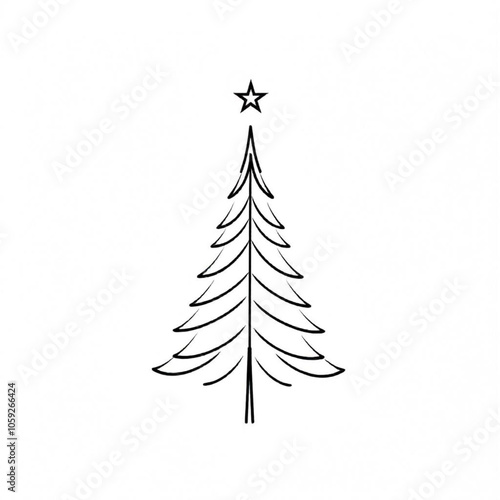 A minimalist line art icon of christmas tree, black outline on a white background, no detail