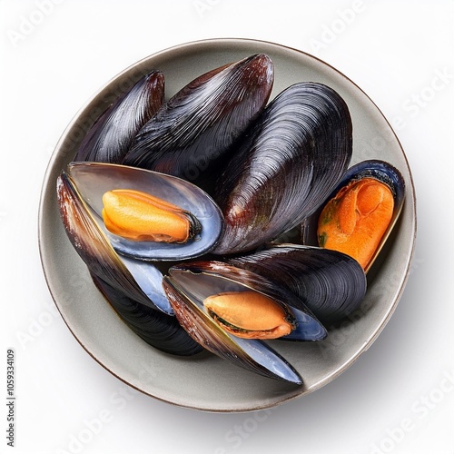 fresh mussels isolated white background with clipping path full hd