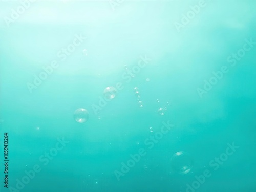 Abstract image of bubbles floating gracefully in turquoise sea water, creating a tranquil and mesmerizing underwater scene, clear, tranquil