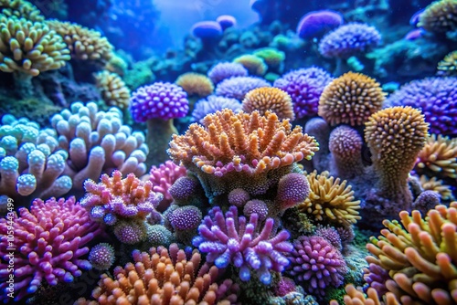 Coral polyps and coral colonies in a vibrant coral reef environment, coral life forms, coral habitats, coral colonies, coral reefs, coral formation