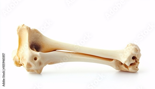 Isolated ulna bone displayed on a solid white background, highlighting the intricate structure and function of a crucial element of the human skeletal system. Explore the significance of human bone.