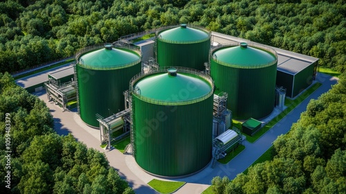 Large Green Biofuel Plant Surrounded by Lush Forest