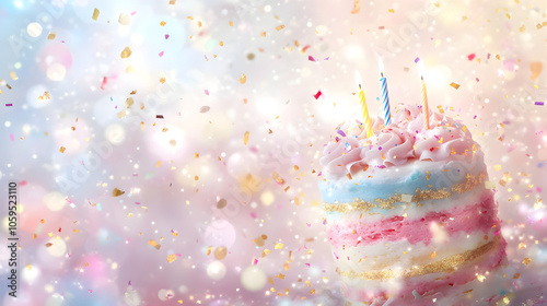 un fondo en colores pastel tierno y divertido para niñas para festejo de cumpleaños o celebraciones especiales diseño chic dulce con destellos y confeti dorado con espacio de copia